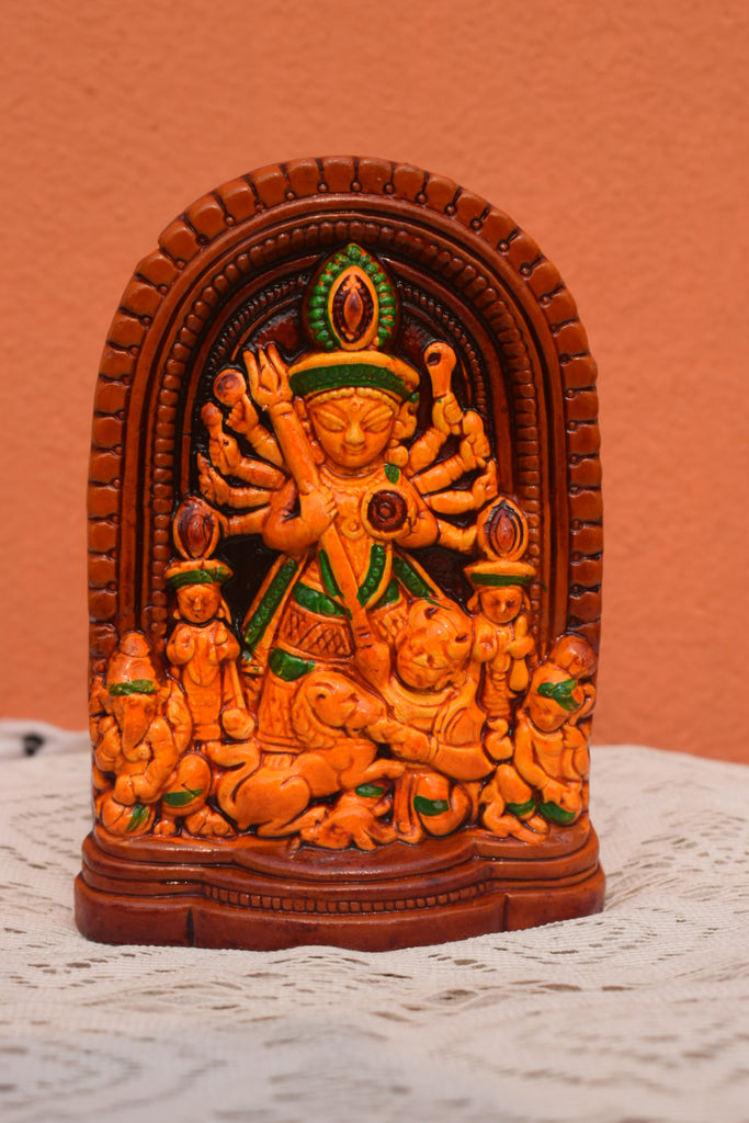 Hand-Painted Terracotta Goddess Durga Idol – Traditional Shakti Wall & Table Décor