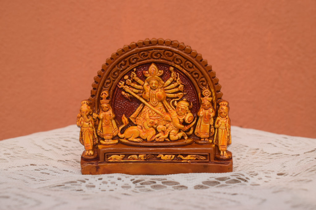 Hand-Painted Terracotta Durga Family Idol – Traditional Bengali Wall & Table decor