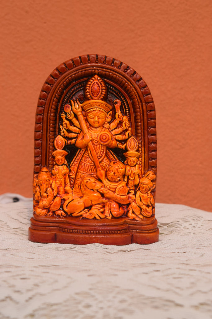 Hand-Painted Terracotta Durga Idol – Arch Panel with Family (Festive Décor)