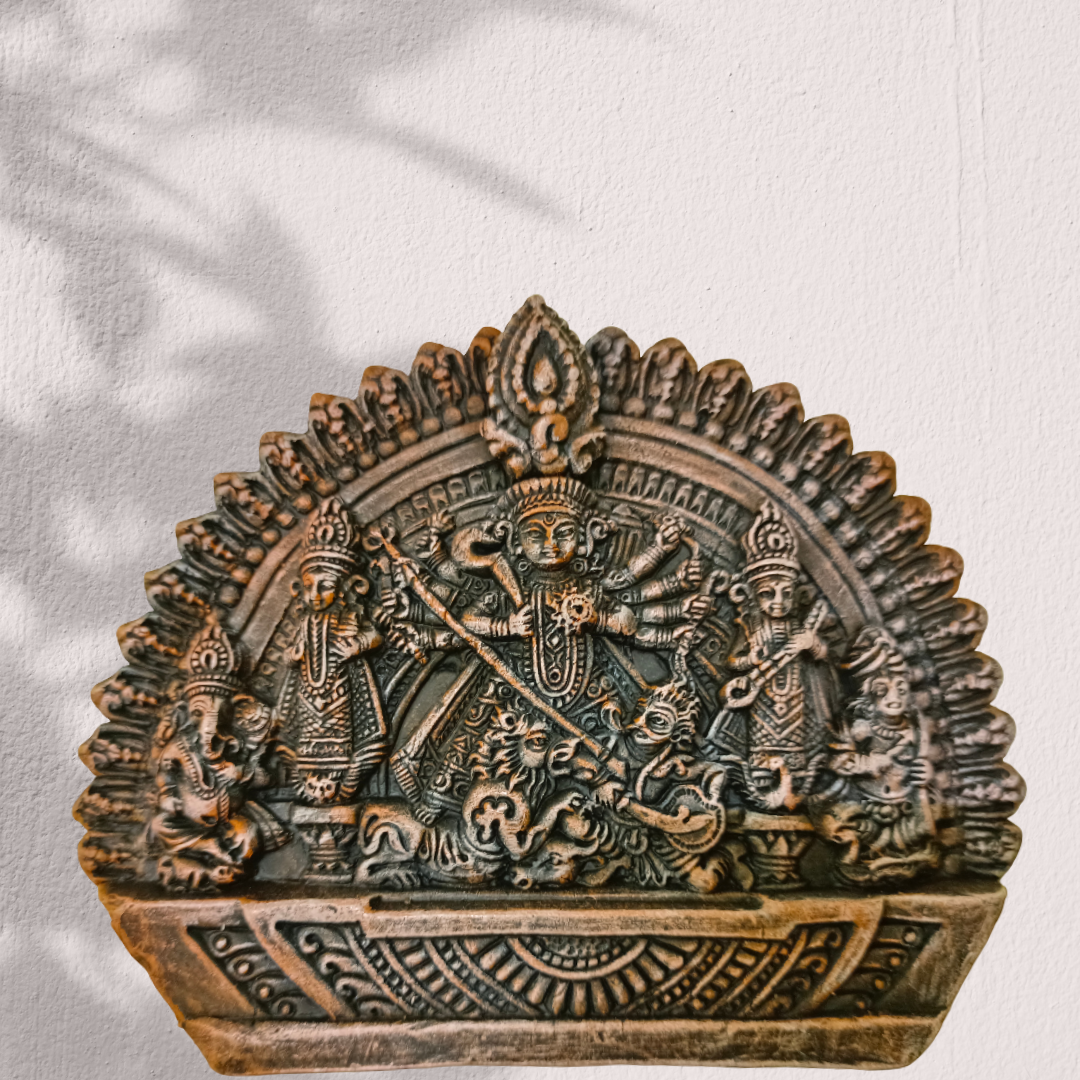 Handcrafted Terracotta Panel – Goddess Durga with Family