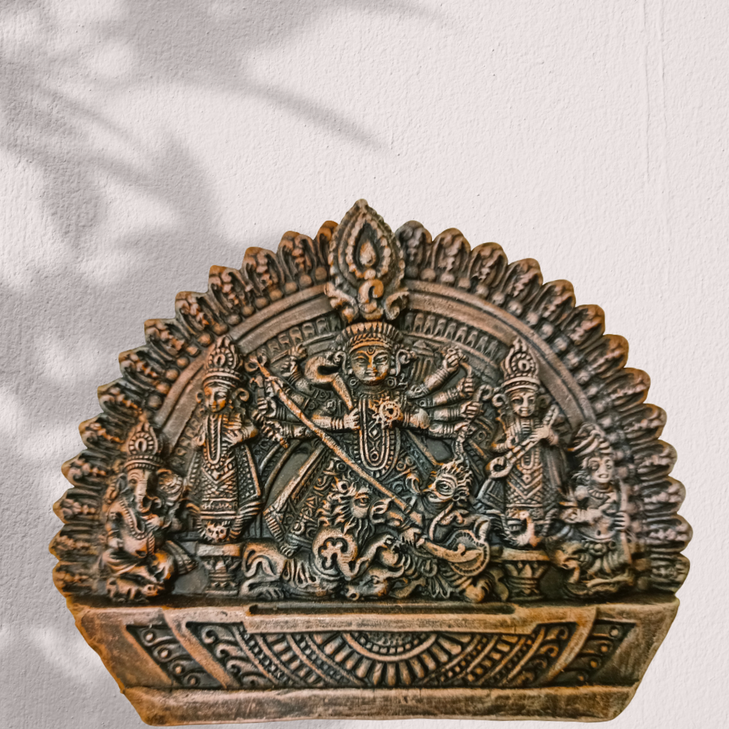 Handcrafted Terracotta Panel – Goddess Durga with Family