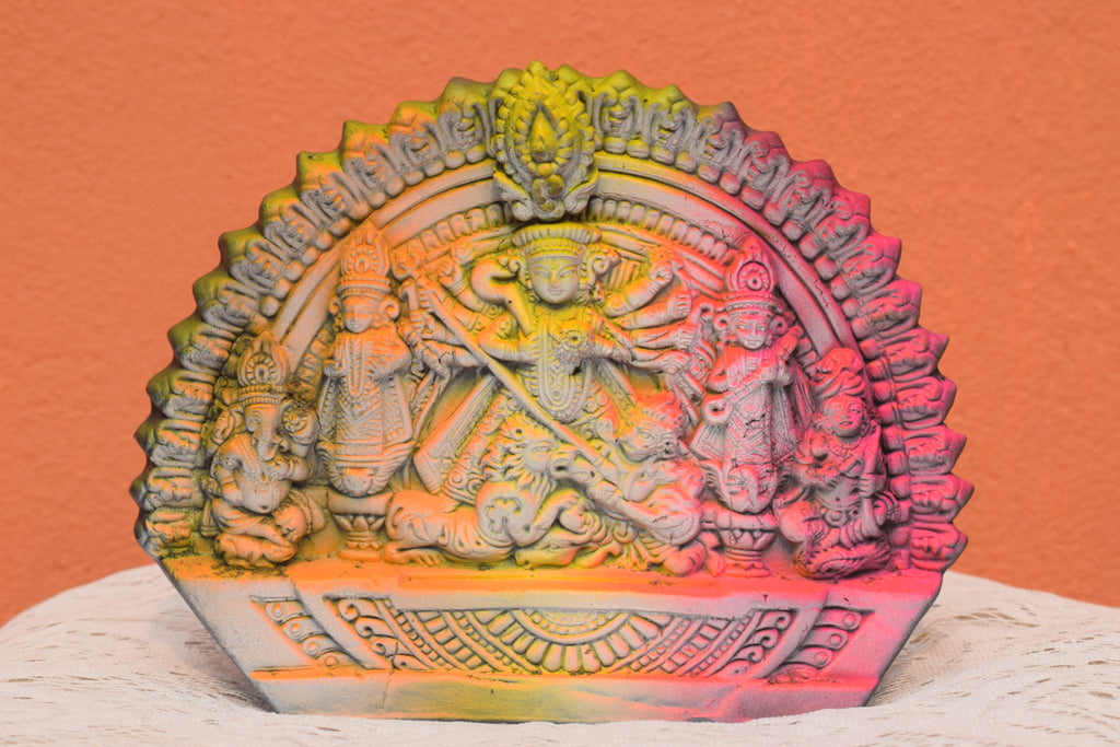 Handcrafted Terracotta Durga Family  – Multicolour Finish